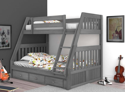 Twin/Full Bunk Bed w/ 3 Drawers Charcoal 3218-K3