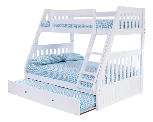 Twin/Full Bunk Bed Bed w/ Trundle White (Brushed Nickel Handles) 0219-TRUND-R