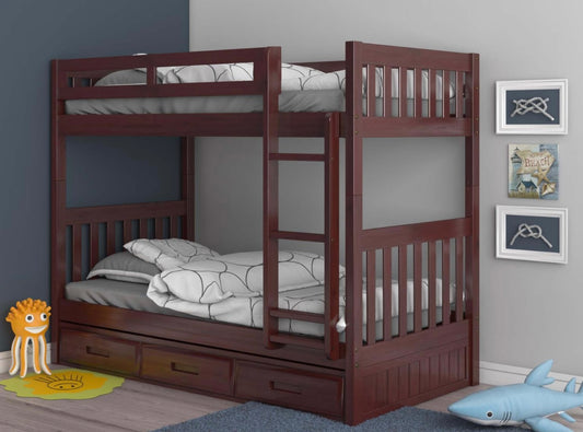 Twin/Twin Bunk Bed with 3 Drawers Merlot 2811-K3