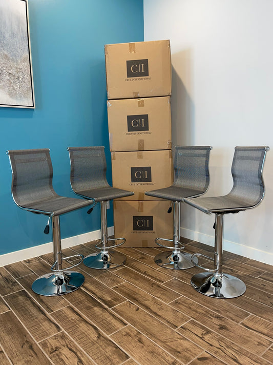 4 Gray Mesh Bar Stools