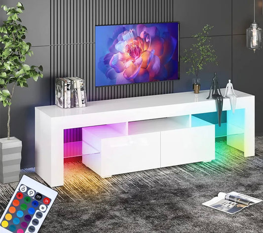 White LED TV Stand 63” length