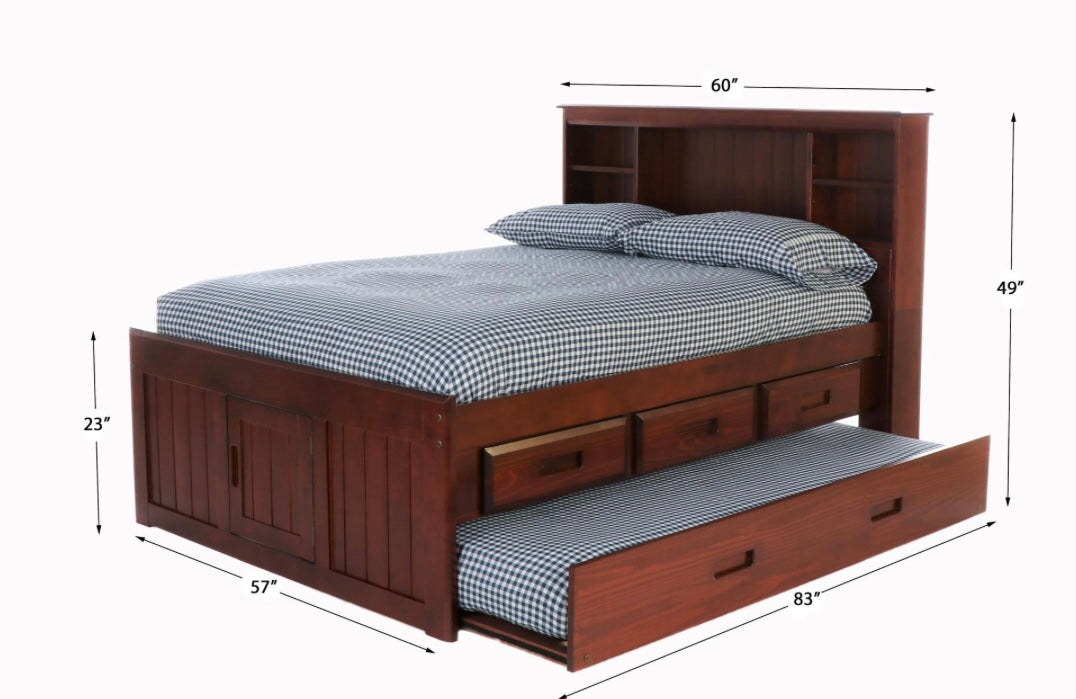 Full Bookcase Bed Merlot w/ 3 Drawers & Trundle 2821-K3