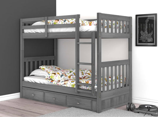 Twin/Twin Bunk Bed w/ 3 Drawers Charcoal 3210M-K3