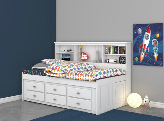 Twin Daybed White w/ 6 Drawers (Brushed Nickel Handles) 0222-K6-