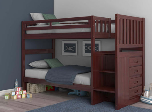 Twin/Twin Staircase Bunk Bed Merlot 2817-T/T