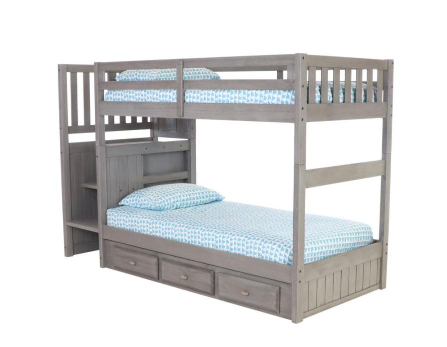Twin/Twin Staircase w/ 3 Drawers Charcoal Bunk Bed 3214-T/T-K3