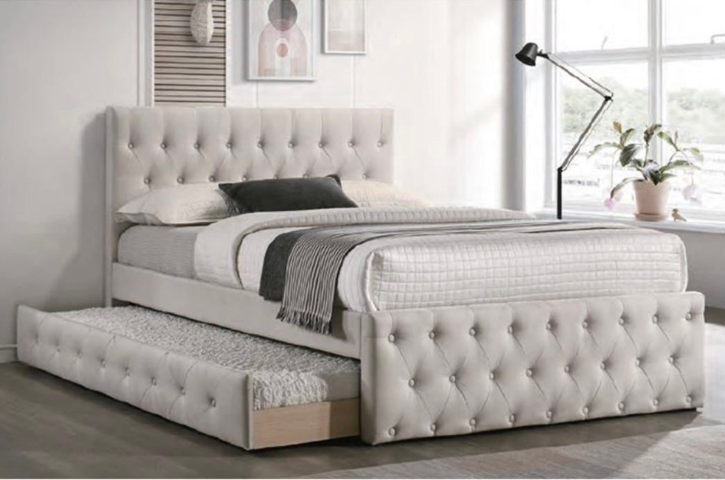 CAMA DOBLE CON ARPILLERA MARRÓN CLARO F9517T