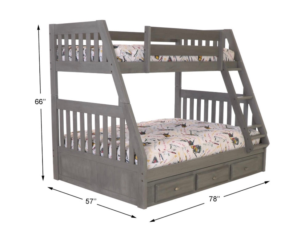 Twin/Full Bunk Bed w/ 3 Drawers Charcoal 3218-K3