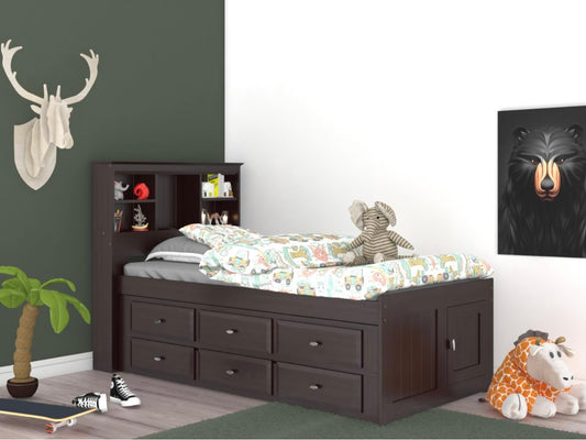 KD Twin Bookcase Captain's Bed Espresso w/6 Drawers 82920-K6