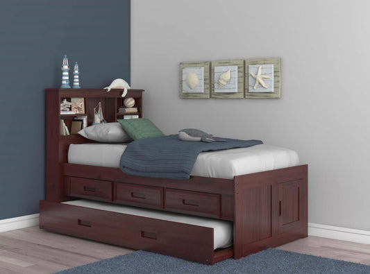 Twin Bookcase Bed Merlot w/ 3 Drawers & Trundle 2820-K3