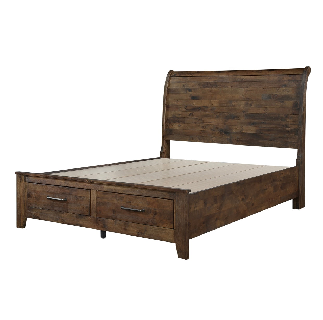 Cama con plataforma Queen Sleigh con almacenamiento en el pie de cama 1957-1
