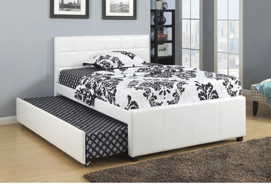 WHITE FULL BED+TWIN TRUNDLE W/ SLATS F9216F