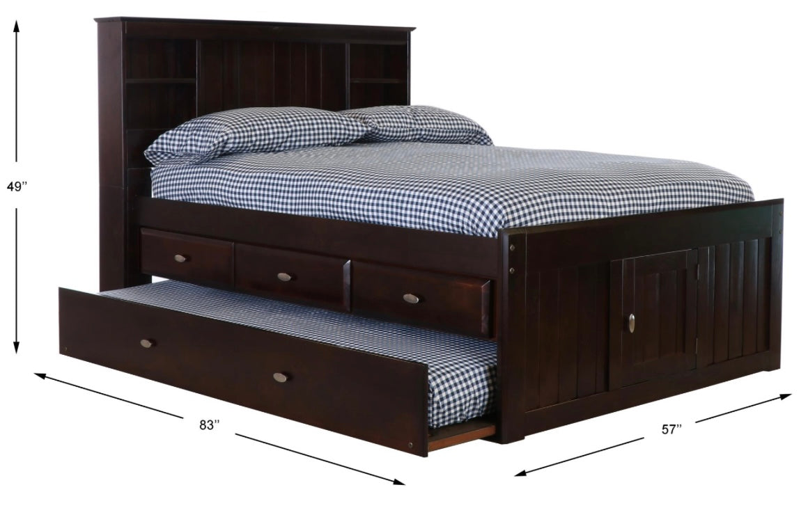 KD Full Bookcase Captain's Bed Espresso w/3 Drawers & Trundle  82921-K3