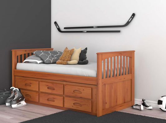 Twin Rake Bed Honey w/6 Drawers 2135-K6