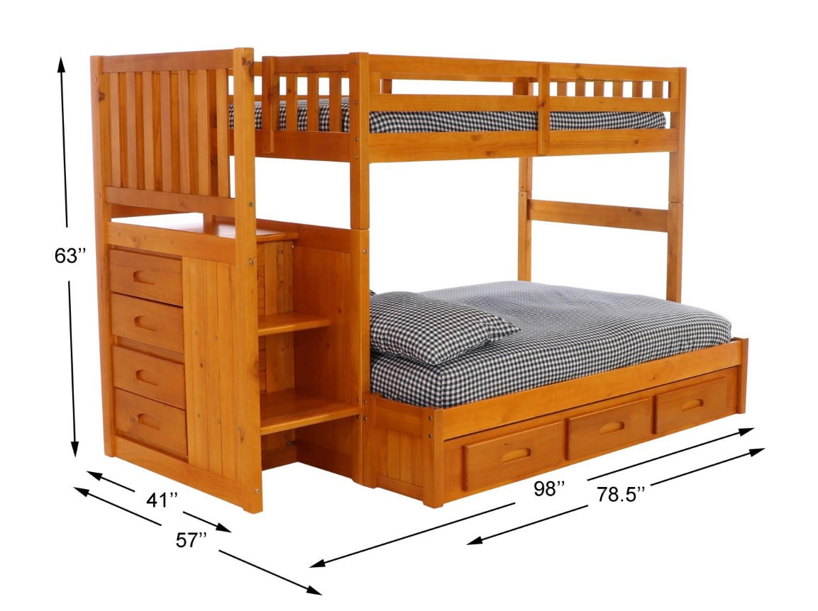 Twin/Full Staircase Bunk Bed with 3 Drawers Honey 2114-T/F-K3
