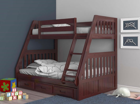 Twin/Full Bunk Bed with 3 Drawers Merlot 2819-K3