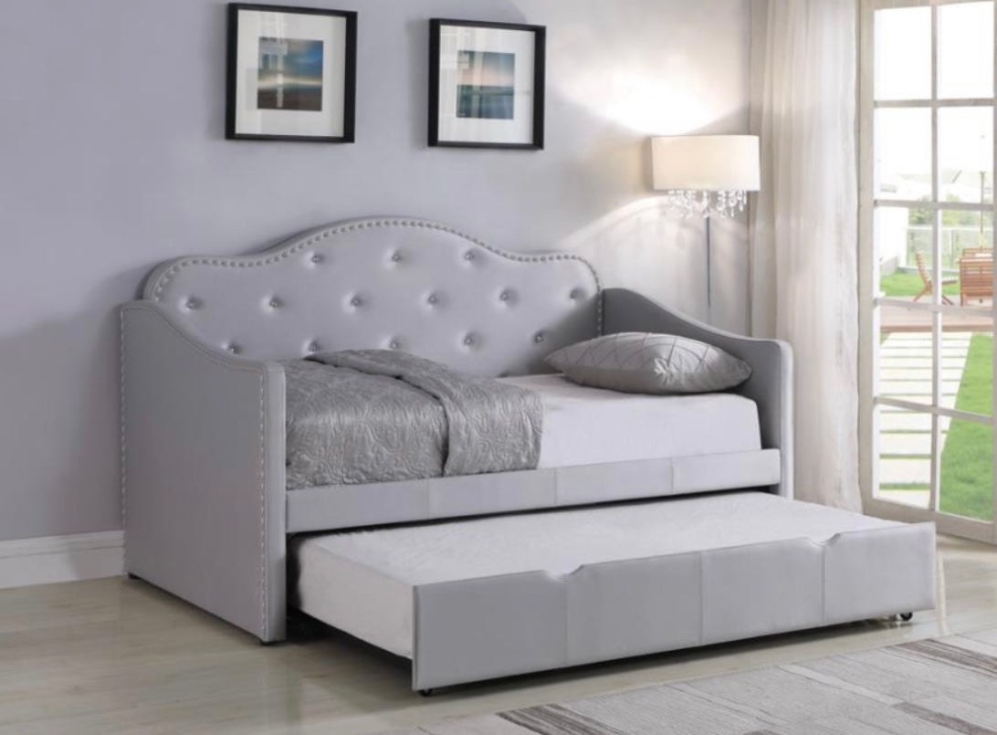 Upholstered Twin Daybed with Trundle Pearlescent Grey 300629