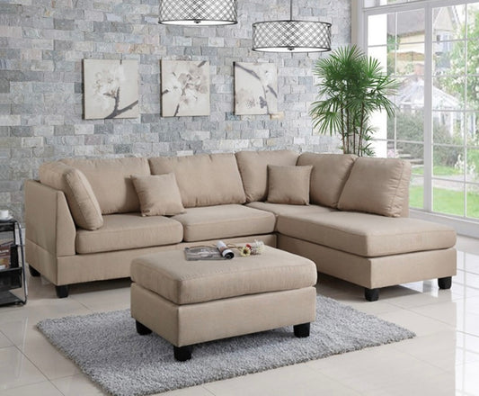 Beige Sectional with Ottoman F7605