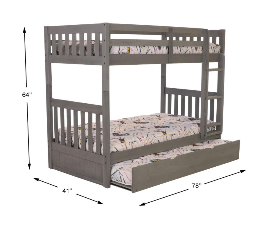 Twin/Twin Bunk Bed w/ Trundle Charcoal 3210M-TRUND