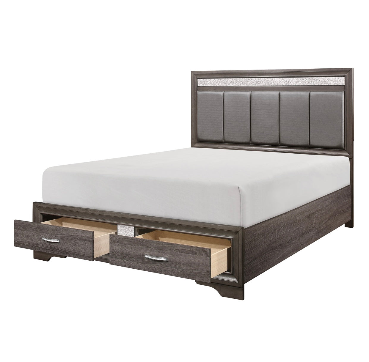 Cama Queen con plataforma y almacenamiento en el pie de cama 1505-1