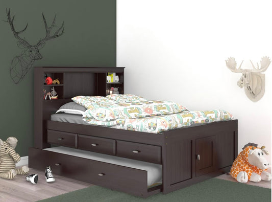 KD Full Bookcase Captain's Bed Espresso w/3 Drawers & Trundle  82921-K3