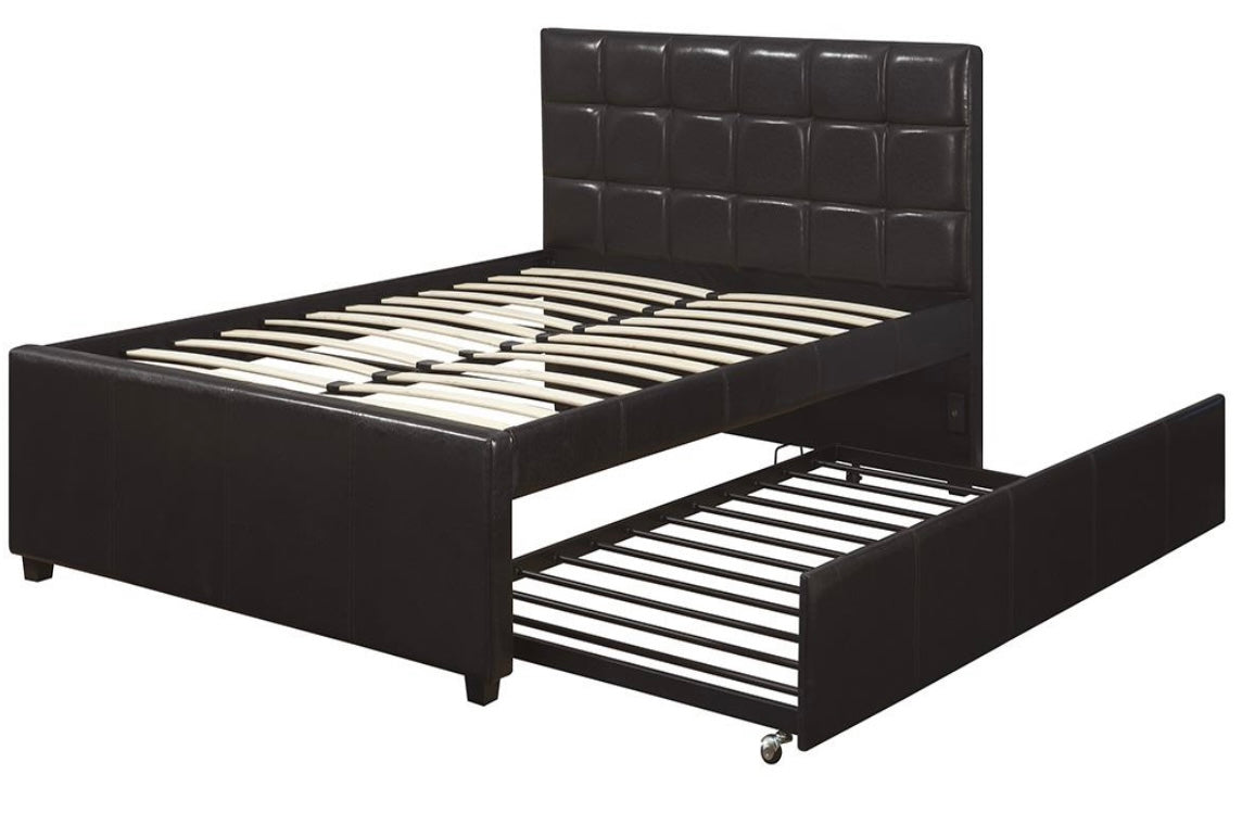 BROWN FULL BED+TWIN TRUNDLE W/ SLATS F9215F