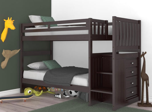 Twin/Twin Staircase Bunk Bed Espresso 2917-T/T