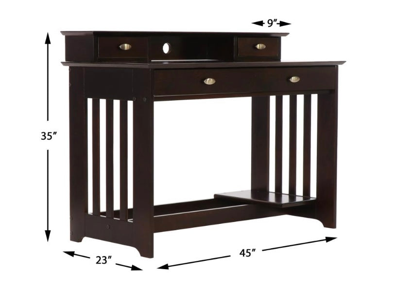 Student Desk with Hutch and Chair Espresso 2967-2967H-2975