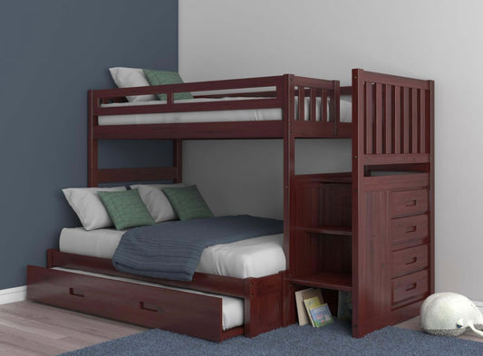 Twin/Full Staircase Bunk Bed with Trundle Merlot 2817-T/F-TRUND