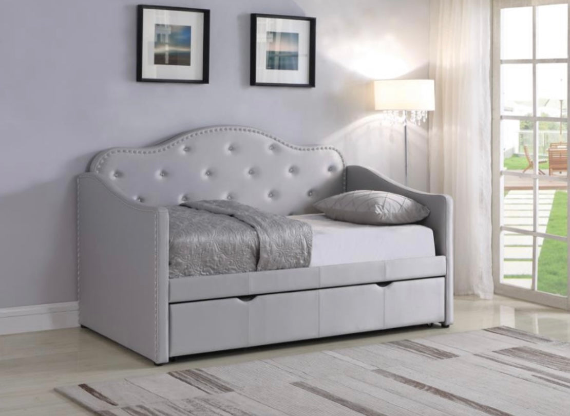 Upholstered Twin Daybed with Trundle Pearlescent Grey 300629