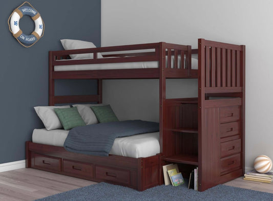 Twin/Full Staircase Bunk Bed with 3 Drawers Merlot 2817-T/F-K3