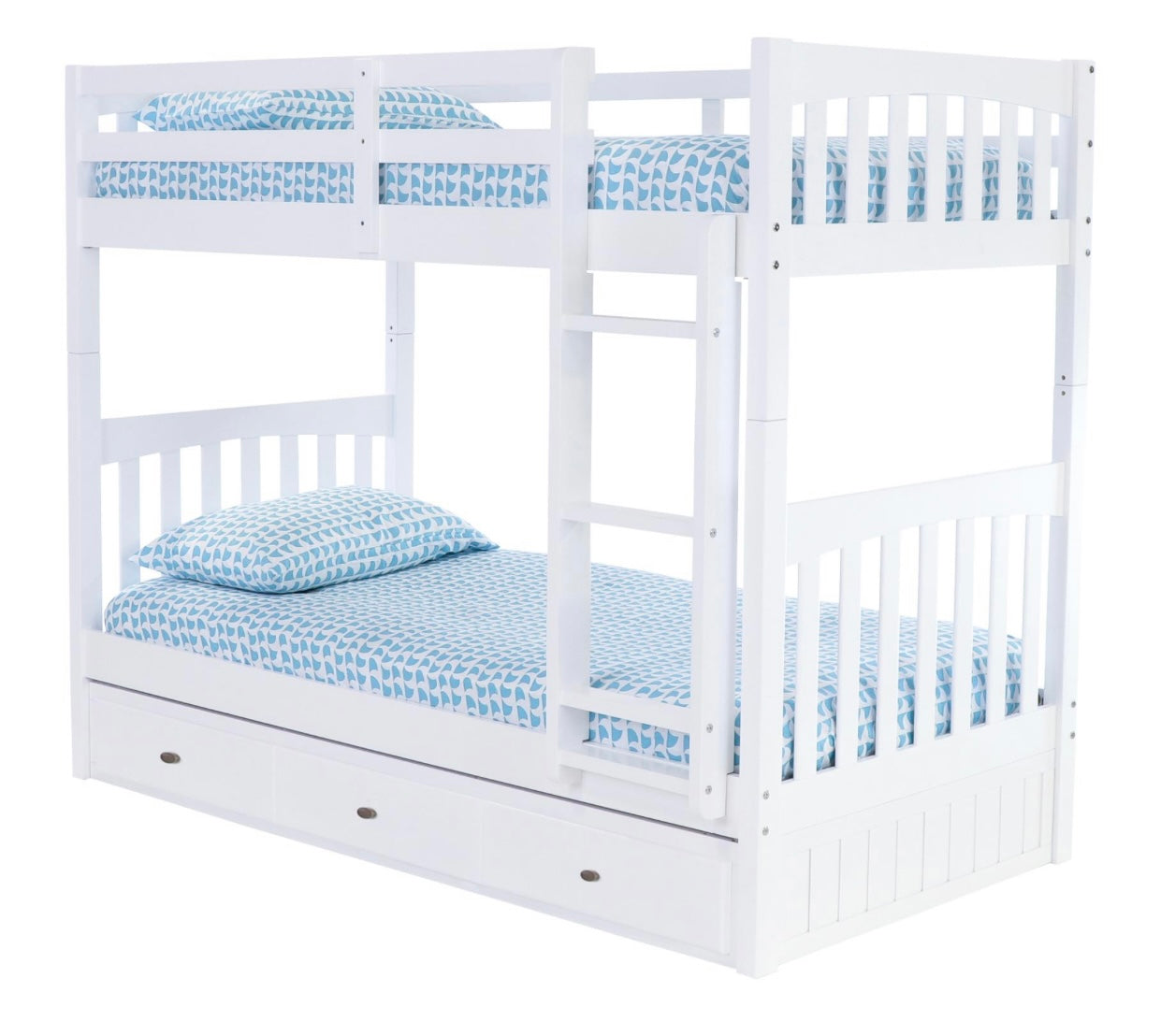 Twin/Twin Bunk Bed w/ 3 Drawers White (Brushed Nickel Handles) 0211M-K3-R