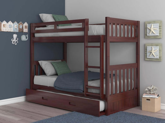 Twin/Twin Bunk Bed with Trundle Merlot 2811-TRUND
