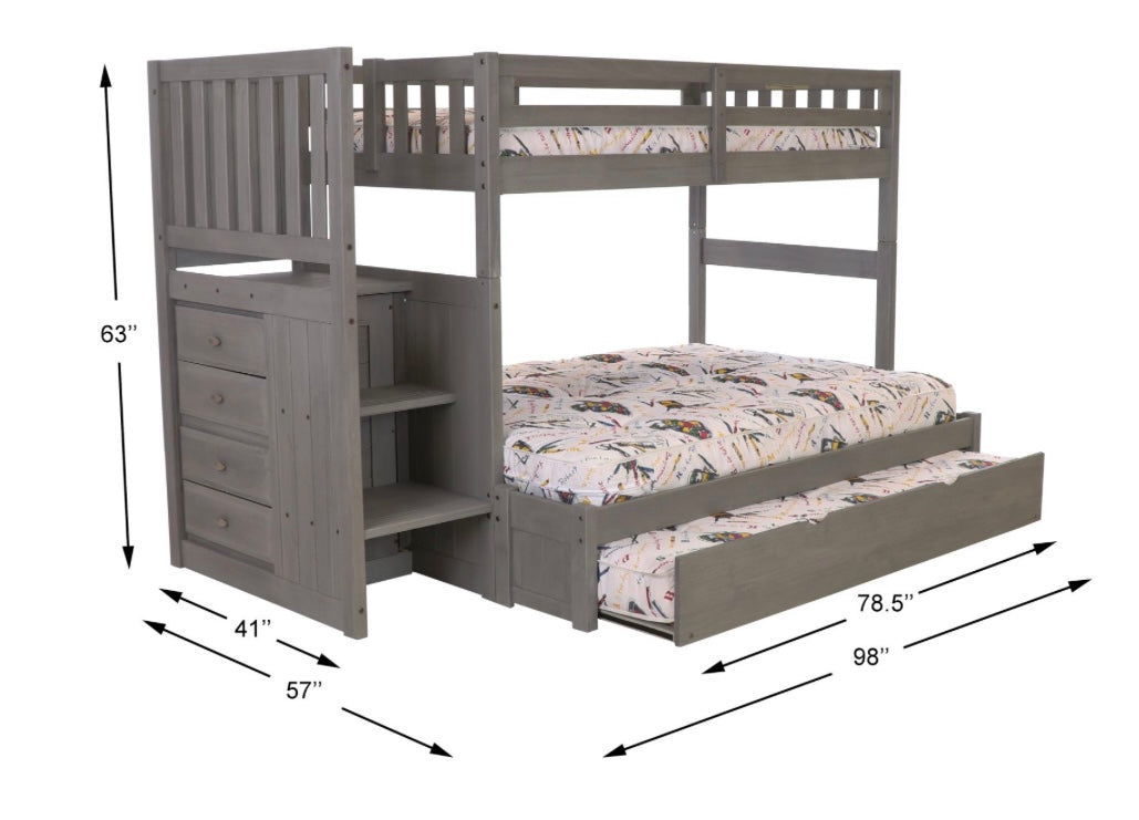 Twin/Full Staircase Bunk Bed w/ Trundle Charcoal 3214-T/F-TRUND