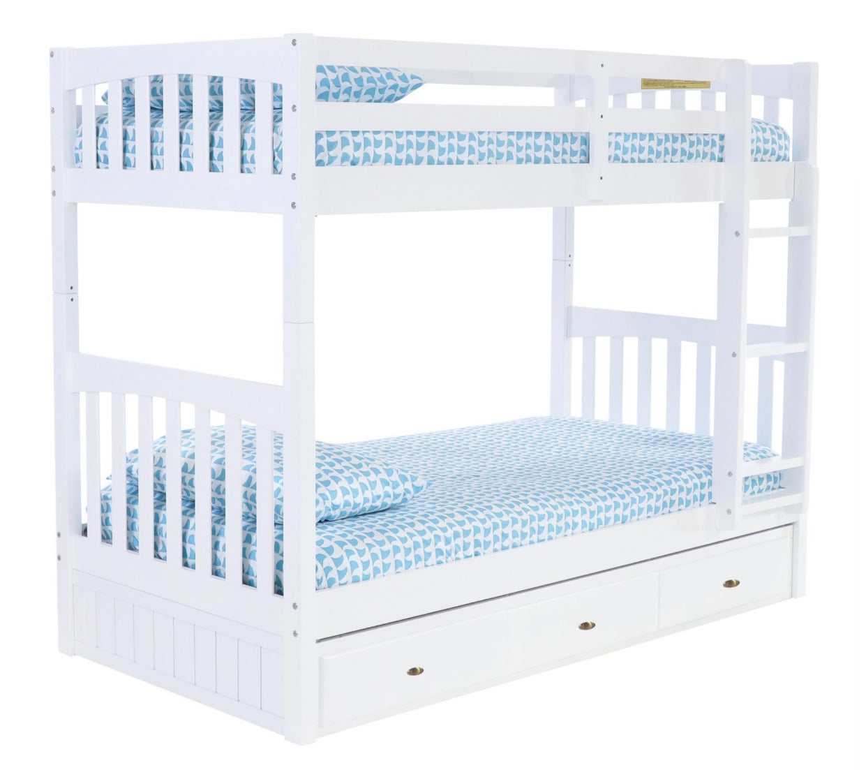 Twin/Twin Bunk Bed w/ 3 Drawers White (Brushed Nickel Handles) 0211M-K3-R