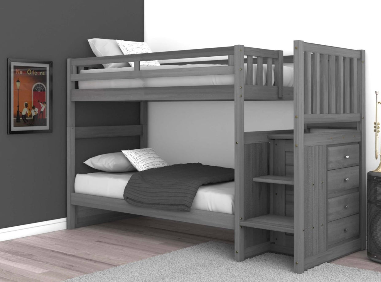 Twin/Twin Staircase Bunk Bed Charcoal 3217-T/T