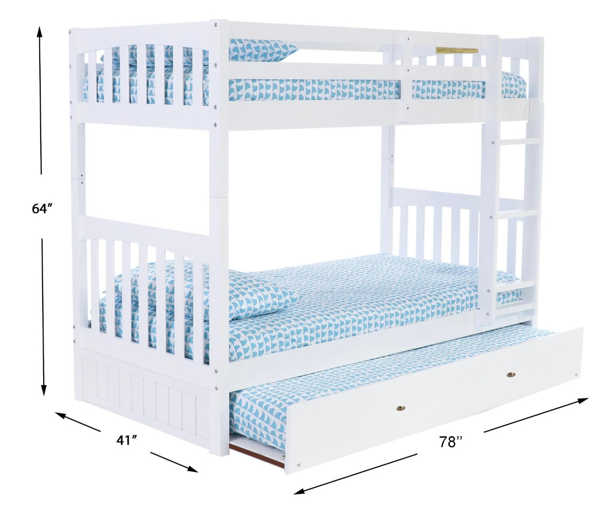 Twin/Twin Bunk Bed w/ Trundle White (Brushed Nickel Handles) 0211M-TRUND-R